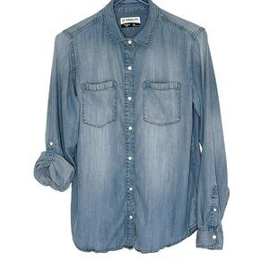 Magellan Outdoors Womens Chambray Pearl Snap Shirt sz M Ranch Western Rodeo